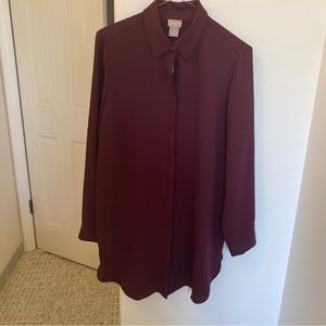 Chicos Tunic Top Size 0 Womens Purple Pleat Back Shirt Button Down Long Sleeve